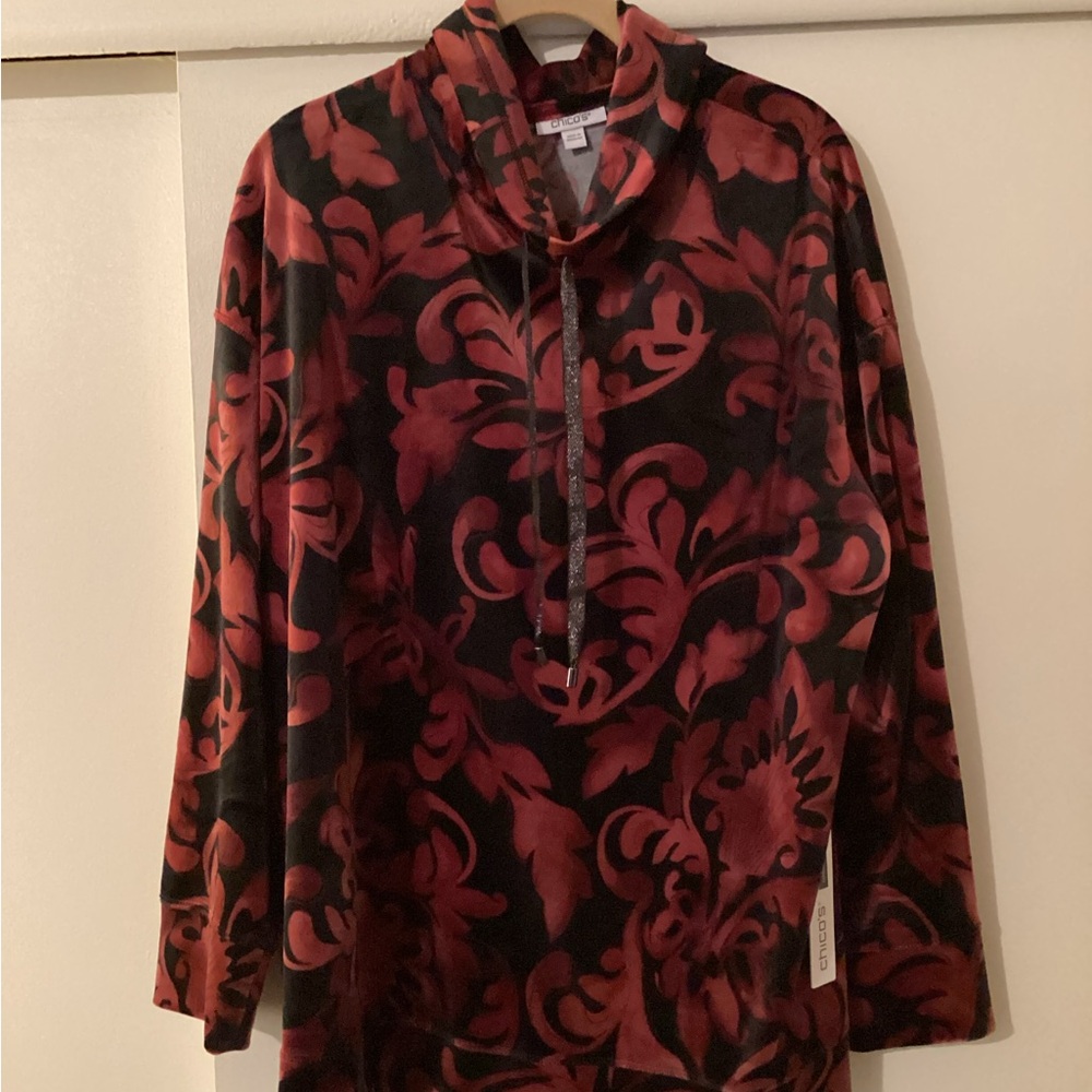 Chico's Red and Black Patterned Jacket